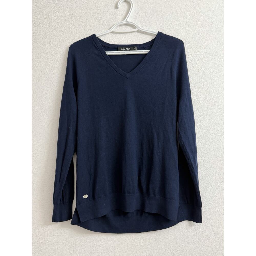 Lauren Ralph Lauren Blue Silk Blend V-Neck Sweater Womens M